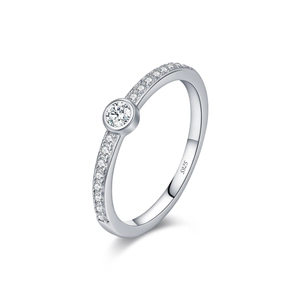 S925 sterling silver bubble ring featuring a VVS1 moissanite stone and pave accents