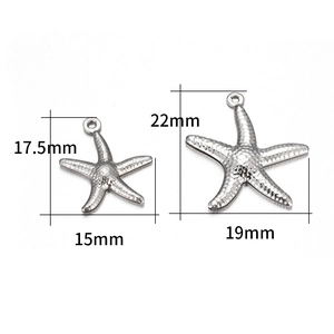 Starfish charms in 18k hollow stainless steel with size dimensions for DIY jewelry