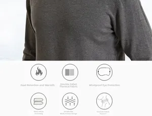 Detail of gray thermal neck gaiter with goggles and windproof fleece material