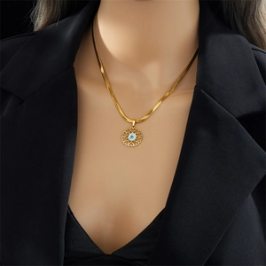 Retro titanium steel snake chain with hollow flower pendant and devil eye charm