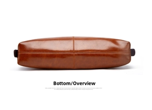 Genuine leather shoulder bag bottom view classic brown commute casual handbag vintage style