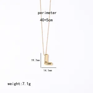 Detailed size specifications for the gold 3D letter L necklace in stainless steel