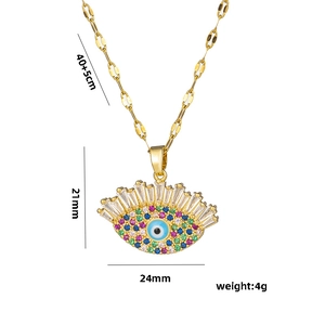 18k vergoldete Edelstahlhalskette mit Evil Eye Anhänger und bunten Zirkonia Steinen