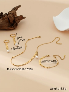 Détails d'un ensemble de bijoux dorés en forme de blé avec perles et dimensions