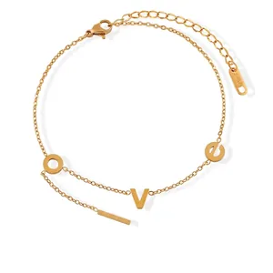 Minimalist LOVE Letter Anklet Titanium Steel Gold Plated Adjustable Foot Chain Fashion Jewelry For Women