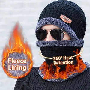 Men's winter set with a warm cable-knit beanie and neck gaiter featuring thick fleece lining