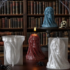 Ghostly veiled skull silicone mold for Halloween candles and resin art ornaments