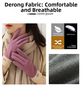 Detail of warm thermal gloves featuring soft velvet lining and stylish fashion label
