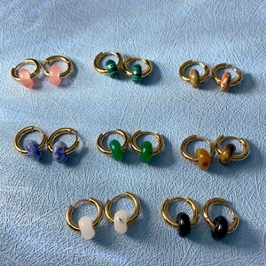18k gold plated stainless steel hoop earrings with various colorful natural stone beads
