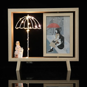 Cadre Photo Rotatif Double Face En Bois Avec Lumière LED Ornement De Bureau Nordique Veilleuse Cadeau
