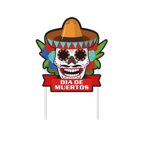 Dia De Muertos cake toppers set with colorful skull and sombrero for party decoration