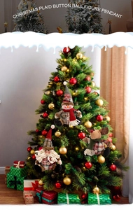 Christmas plaid fabric plush figures featuring Santa, snowman, and reindeer ornaments