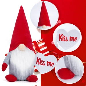 Valentine's Day gnome plush with red hat and Kiss Me heart for home festive decoration