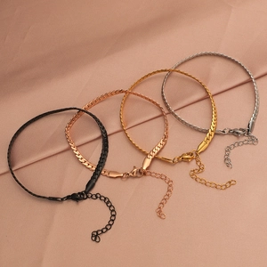 Polished stainless steel snake chain bracelets in black, rose gold, gold, and silver finishes