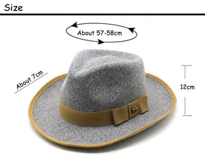 Size guide for vintage wool fedora hat showing circumference, brim, and height measurements