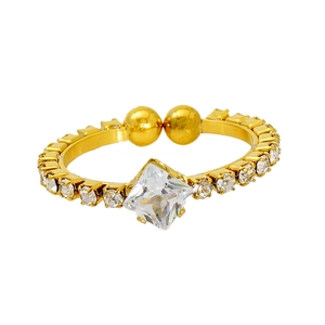 Detailed view of gold stainless steel ring featuring a square zircon and small round stones