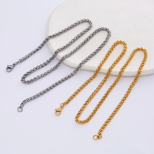 Short 3mm wheat chain necklaces in 18k gold and silver stainless steel with lobster clasp
