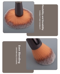 Detail of professional champagne makeup brush with dual-tone soft bristles for even blending