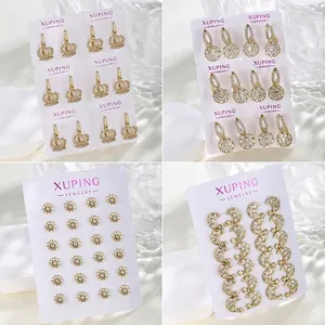 Fashion Copper Alloy Rhinestone Earrings Set 14K 18K Gold Plated Heart Flower Geometric Hoop Stud Earrings Women Jewelry