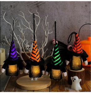 Luminous Halloween gnome plush toys with colorful striped wizard hats and glowing bodies