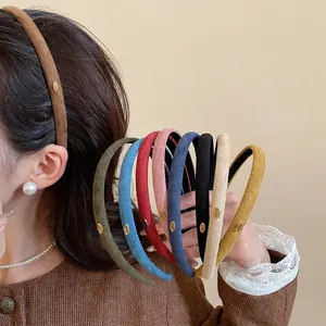 Bandeau En Tissu Flocage Rétro Pour Femmes Serre-tête Mince Antidérapant Avec Charme En Métal Accessoires Cheveux Élégants