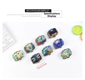 Top view of eight mini metal storage boxes with nature-themed animal illustrations