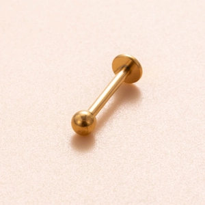 Polished gold titanium G23 labret stud with ball top and flat base for lip or ear piercing