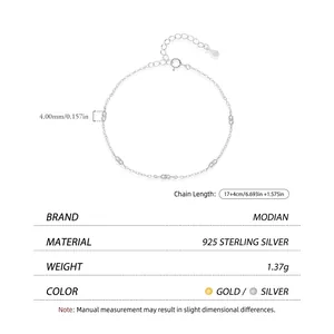 Minimalist S925 sterling silver chain bracelet with shimmering zircon stone rings for women