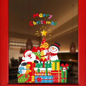 Christmas window stickers featuring Santa, snowman and gift box tree for festive decor