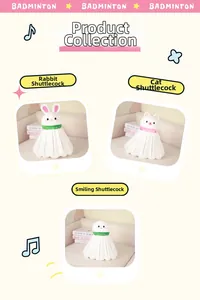 Détail de peluches de badminton avec motifs mignons de lapin, chat et visage souriant