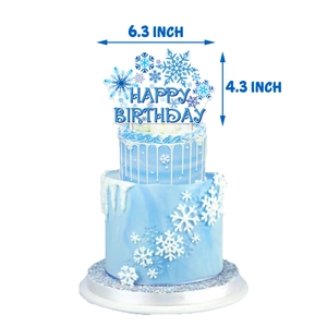 Blue snowflake themed Happy Birthday cake topper decoration for party supplies