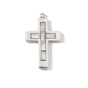 Vintage silver cross pendant with emerald-cut crystals for DIY necklaces and earrings