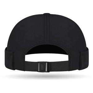 Black quick-dry docker cap with adjustable strap, minimalist brimless design for men