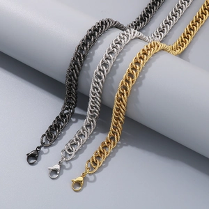 Bracciali a catena cubana in acciaio inossidabile nero, argento e oro con chiusura a moschettone