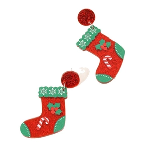 Halloween devil skull heart earrings with festive red Christmas stocking design charms
