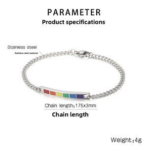 Detail of a curved stainless steel bar with rainbow enamel inlay and woven strap elements