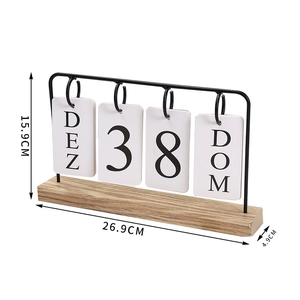 Detailed view of Nordic wooden desk calendar showing 26.9cm dimensions on white background