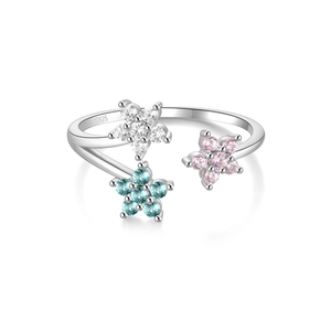Detailed macro view of S925 sterling silver ring featuring colorful zircon flower petals
