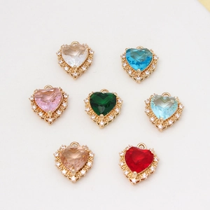 Micro-inlaid zircon heart charms in seven vibrant colors for DIY jewelry making accessories