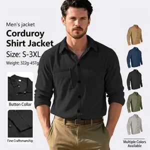 Men Corduroy Shirt Jacket Long Sleeve Slim Fit Button Down Casual Lapel Outerwear Fashion With Pockets