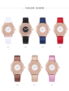 Detailed color show of fashionable women's quartz watches with rhinestone bezels