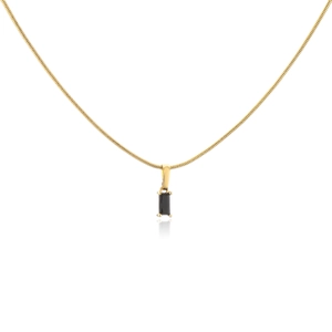 Detail of 18K gold plated snake chain necklace featuring a rectangular black zircon pendant