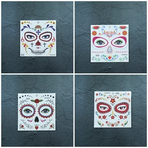 Sugar skull floral face tattoo stickers in four designs for Day of the Dead party makeup
