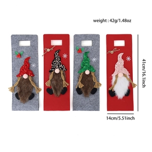Set of four Christmas sequin gnome wine bottle covers in red and grey felt fabric