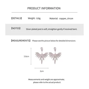 Technical detail of zircon flower earrings with 3.8cm height and 8.8g weight