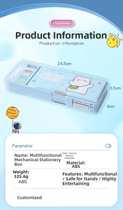 Infographic showing dimensions and weight of the double-layer cat pencil case for kids