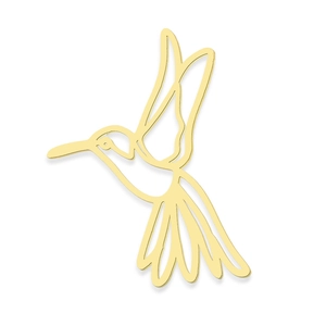 Detailed macro view of golden hummingbird pendant charm made of high-quality stainless steel