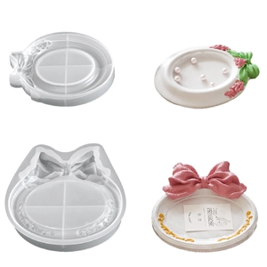 Bow Oval Tray Silicone Mold Embossed Pattern For DIY Resin Plaster Jewelry Storage Organizer Making Crafting Tool