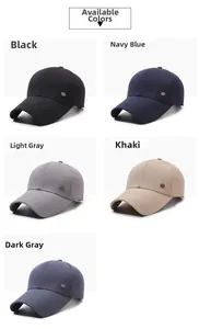 Selection of five men's baseball caps in black, navy, grey, and khaki colors