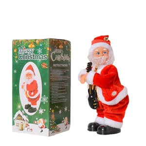 Père Noël électrique dansant avec guitare et musique dans son coffret cadeau